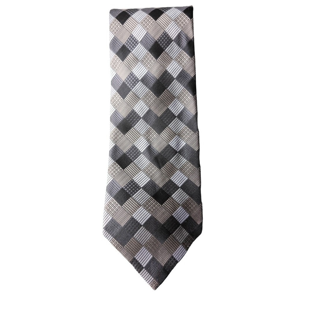 100% Silk Tie Pronto Uomo Brown Gray Check NWT Prom Wedding Homecoming Formal‎
